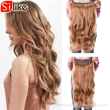 Silike 190g 24 inch Stretched Wavy Clip in Synthetic Hair Extensions Heat Resistant Fiber 4 Clips one Piece 17 Colors Available